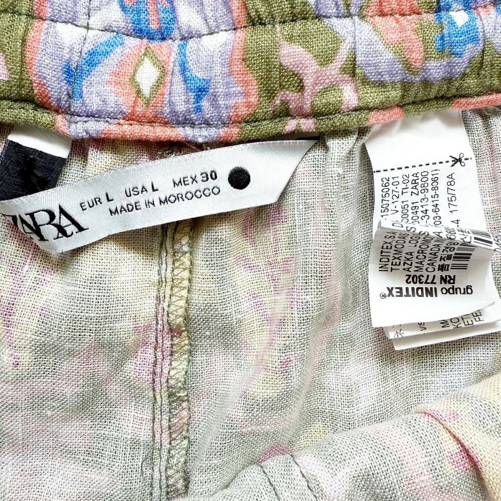 Zara Colorful Linen Blend Abstract Print Shorts - Size Large - Picture 3 of 4